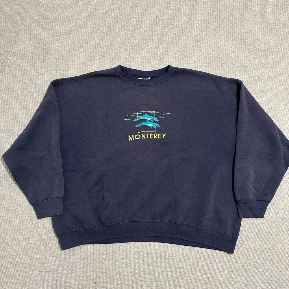 Vintage Lee Heavyweight Monterey Dolphins Sweatshirt Navy Blue Size 4XL